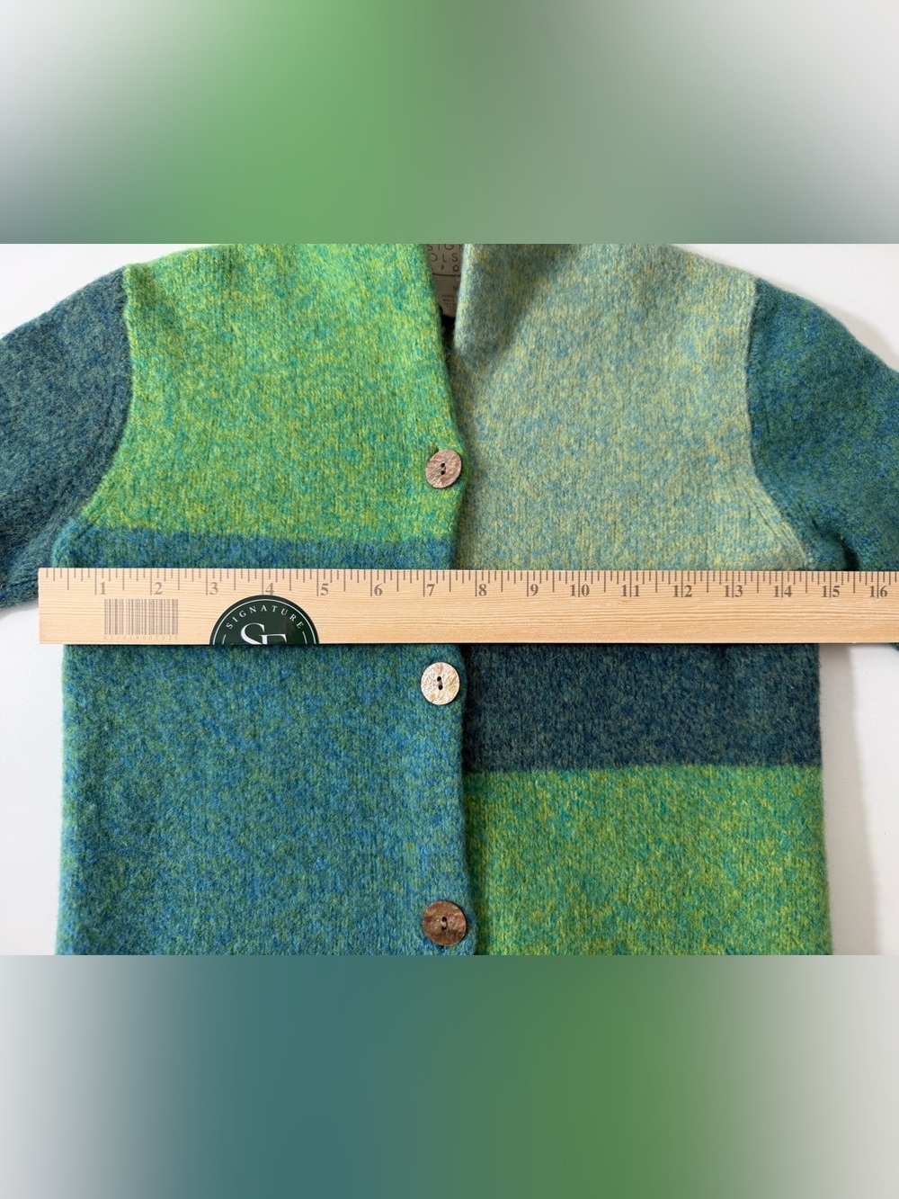 Sigrid Olsen Vintage Green & Teal Colorblock 100% Wool Sweater - Size S - Picture 4 of 9